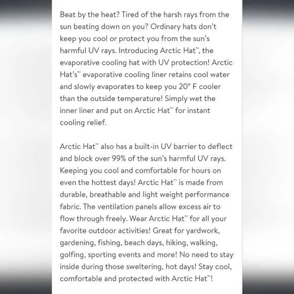 Arctic Air Evaporative Cooling Hat One Size Silver Ventilated UV Protection - Picture 16 of 16